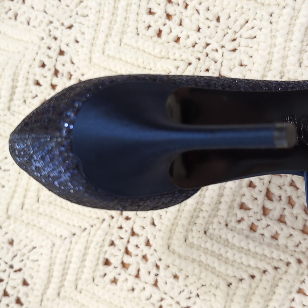 Nina Women's Sparkling Navy Peep Toe Heels - Picture 9 of 11